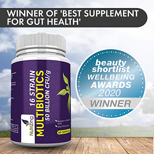 Probiótico Fórmula de Amplio Espectro - 16 Cepas - Lactobacilos y Bífidobacterias y Streptococcus - 60 Cápsulas de Liberación Prolongada- 100% Vegano Probioticos por NutriZing