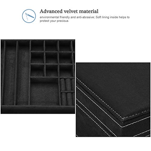 ProCase Estuche Joyero Grande Aterciopelado para Mujer, Caja Organizadora de 2 Pisos con Colgador de Collares Pendientes, Guardar Joyas Accesorios Decoración Pulseras Anillos Relojes en Hogar -Negro
