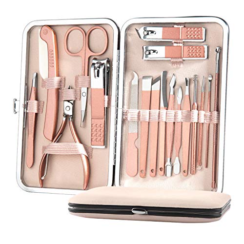 Profesional Set de Manicura Pedicura, GuKKK 18 Pcs Set Manicura, Cortaúñas Hecho de Acero Inoxidable, Tijeras de Uñas con Maletín de Viaje Portátil, para Manicura y Pedicura Limpiador Cutícula