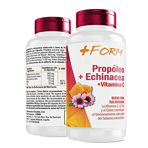 PROPOLEO + ECHINACEA + VITAMINA C + VITAMINA E +B5 – MÁS ENERGÍA Y VITALIDAD – REFUERZA TUS DE-FENSAS Y TÚ SISTEMA INMUNE – 90 CÁPSULAS –+ FORM