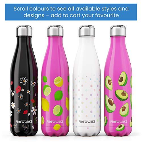 Proworks Botellas de Agua Deportiva de Acero Inoxidable | Cantimplora Termo con Doble Aislamiento para 12 Horas de Bebida Caliente y 24 Horas de Bebida Fría - Libre de BPA - 500ml – Melocotón