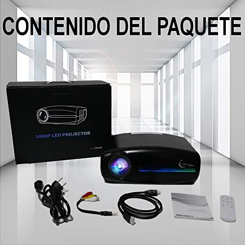 Proyector Full HD 1080P, Luximagen FUHD200 (1920x1080) 6.500 lúmenes LED, Proyector Maxima luminosidad Portátil LED Cine en casa AC3 HDMI USB MKV Sin Input Lag Corrección Horizontal (Negro)