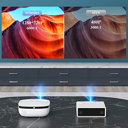 Proyector WiFi, WiMiUS 5800 Lúmenes Proyector Bluetooth Portátil Proyector Soporta 1080P y Audio AC3, 720P Proyector Nativo Cine en Casa 70,000 Horas Proyector Mini para Smartphone Android y iPhone