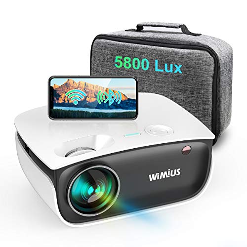 Proyector WiFi, WiMiUS 5800 Lúmenes Proyector Bluetooth Portátil Proyector Soporta 1080P y Audio AC3, 720P Proyector Nativo Cine en Casa 70,000 Horas Proyector Mini para Smartphone Android y iPhone