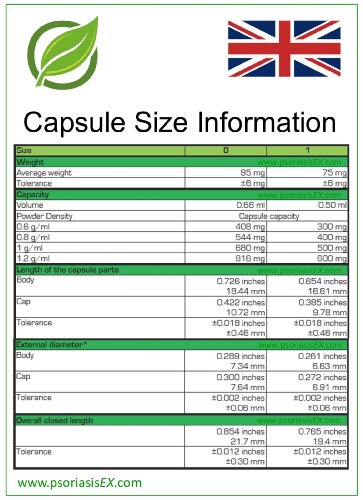PsoriasisEX - 1000 Cápsulas de gelatina dura, Tamaño "0", transparente (natural)