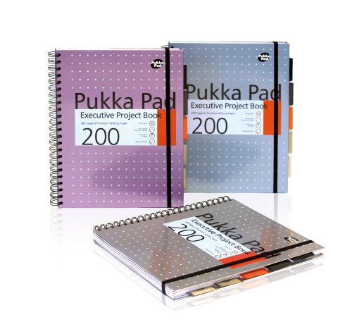 Pukka Pad Metallic - Cuaderno ejecutivo de espiral doble (3 unidades, A4, 200 hojas microperforadas, 80 g/m², con margen, 5 separadores, cierre elástico), diseño metalizado