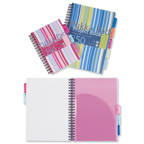 Pukka Pad Ref PROBA5 - Cuaderno de espiral doble de tapa dura (3 unidades, A5, 250 hojas microperforadas, 80 g/m², raya de 8 mm, incluye 3 separadores), diseño de rayas, multicolor