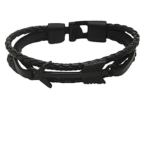 Pulsera Brazalete, Regalo De La Joyería,Xiong Hang Jewelry Man Unisex Hook Leather Bracelets & Bangle Fashion Rope Handmade Punk Cuff Arrow Jewelry For Women Man Black