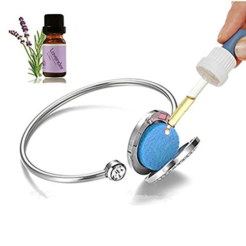 Pulsera de acero inoxidable 316L para aromaterapia, con difusor de aceite esencial, pulsera con medallón con almohadillas de 8 colores de 25 mm de Joymiao