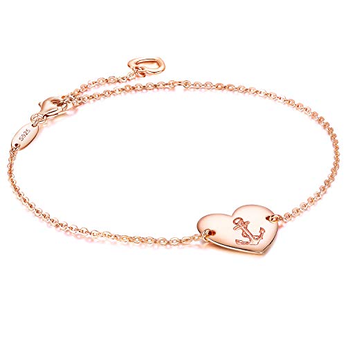 Pulsera de mujer ancla corazón colgante en plata de ley 925, Regalo de cumpleaños, Navidad para la madre, esposa, novia, hija, hermana, niña