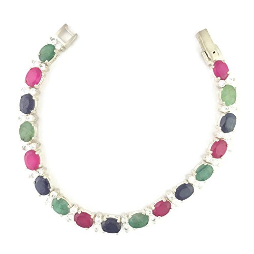 PULSERA PLATA ESMERALDA ,ZAFIRO AZUL,RUBI SINTETICOS H.R-PUL-061