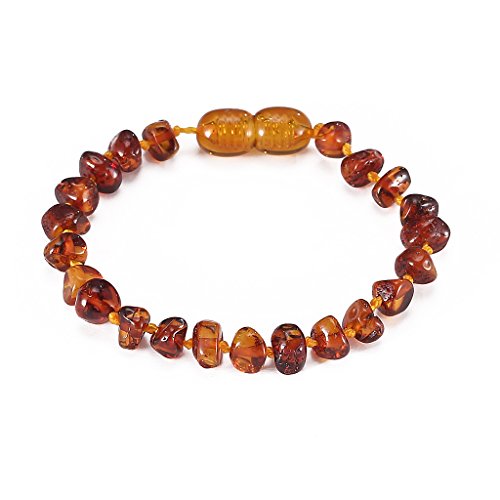 Pulsera/tobillera de ámbar báltico(Unisexo)(Cognac) - 16cm long - Hecho a mano, probado en laboratorio, auténtico ámbar
