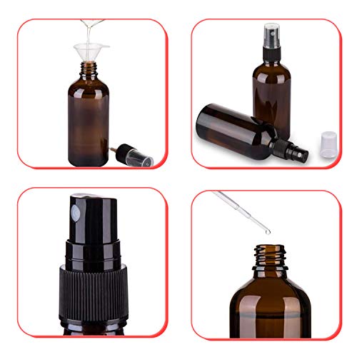 pulverizador cristal, botella de vidrio atomizador rociador 8 piezas, con 1 embudo y 1 etiqueta, para aceites esenciales, perfumes, cosméticos ((8x50 ml) marrón)