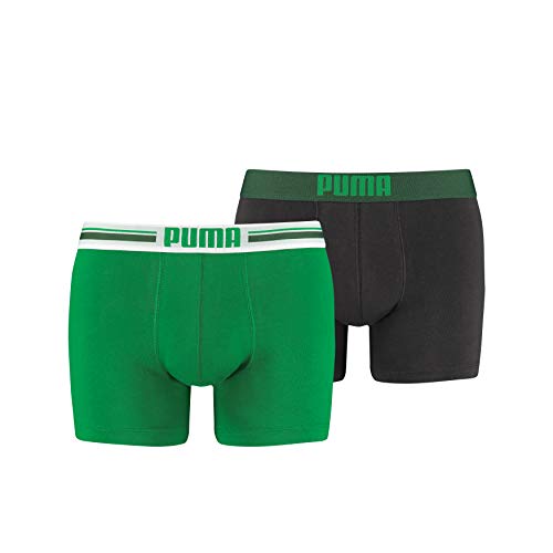 Puma Placed Logo - Pack de 2 bóxers para hombre, color verde/gris, talla L
