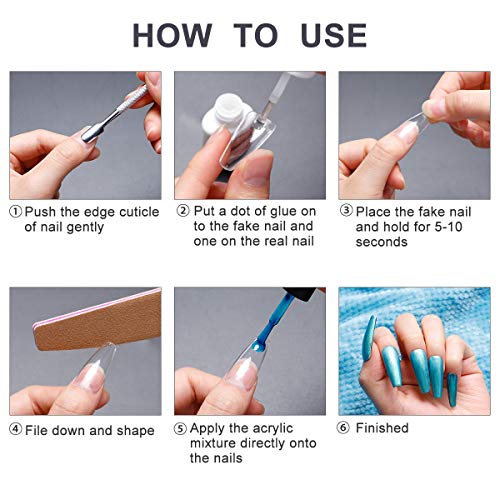 Puntas de uñas acrílicas 500 piezas - Puntas de uñas falsas de cubierta completa con forma de bailarina larga natural - Puntas de uñas postizas artificiales de 9 tamaños (transparente)