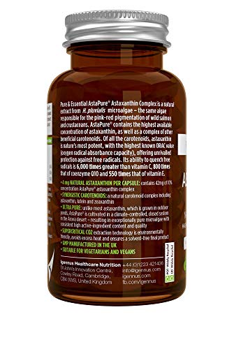 Pure & Essential Complejo de Astaxantina natural & sostenible, 42 mg de AstaPure, con luteína & zeaxantina, vegano, 90 cápsulas