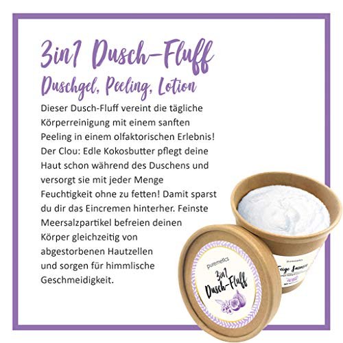 Puremetics - Exfoliante de ducha 3 en 1: gel de ducha, exfoliante y loción en uno; 100% vegano y sin plástico
