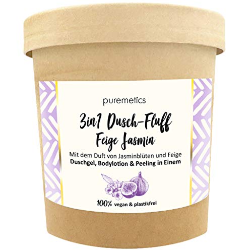 Puremetics - Exfoliante de ducha 3 en 1: gel de ducha, exfoliante y loción en uno; 100% vegano y sin plástico