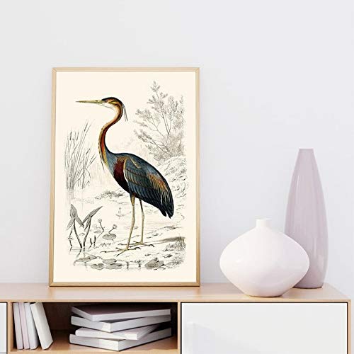 Purple Heron Bird Vintage Print Bird Poster Retro Wall Art Canvas Painting Heron Bird Picture for Living Room decoración del hogar