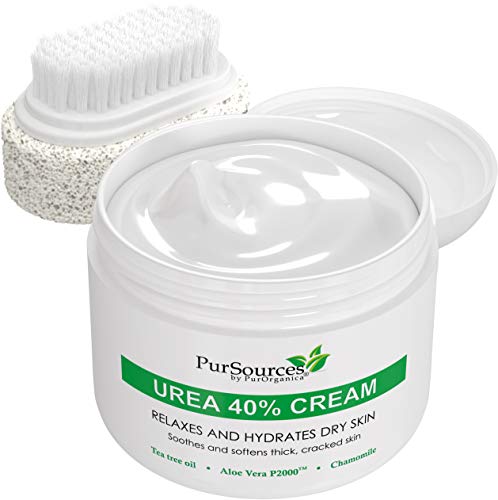 PurSources Urea 40% Foot Cream 4 oz - Best Callus Remover - Moisturizes & Rehydrates Thick, Cracked, Rough, Dead & Dry Skin - For Feet, Elbows and Hands + Free Pumice Stone - 100% Money Back Guarantee