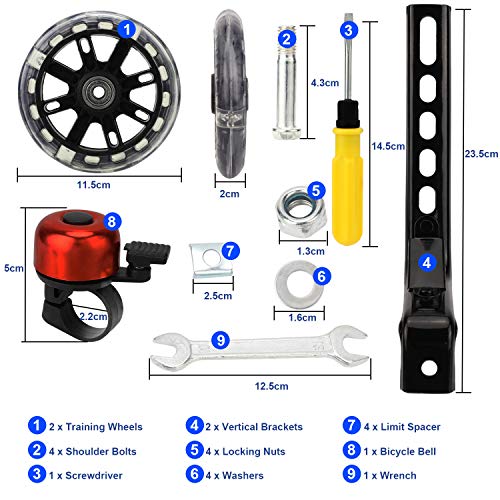 Pwsap Niños Entrenamiento Ruedines Accesorio de Bicicleta Universal, Destello Bicicleta Estabilizador Ruedas, Bicicleta Infantil Ruedines, Ruedas De Entrenamiento De Bicicleta Riding Equipment Negro
