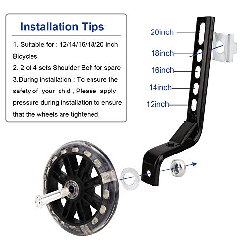 Pwsap Niños Entrenamiento Ruedines Accesorio de Bicicleta Universal, Destello Bicicleta Estabilizador Ruedas, Bicicleta Infantil Ruedines, Ruedas De Entrenamiento De Bicicleta Riding Equipment Negro