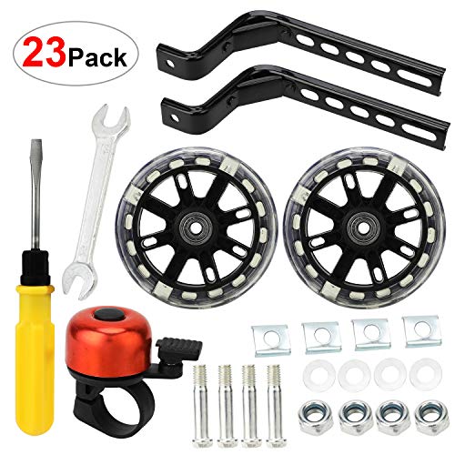 Pwsap Niños Entrenamiento Ruedines Accesorio de Bicicleta Universal, Destello Bicicleta Estabilizador Ruedas, Bicicleta Infantil Ruedines, Ruedas De Entrenamiento De Bicicleta Riding Equipment Negro