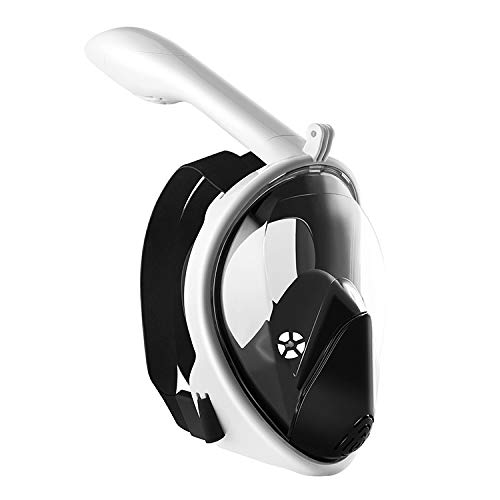 PXDM Mascarilla Facial de Snorkel, 180 ° Vista panorámica de Buceo Snorkel máscara Anti-Niebla con la acción de la cámara de Montaje para Adultos y Adolescentes,Blanco