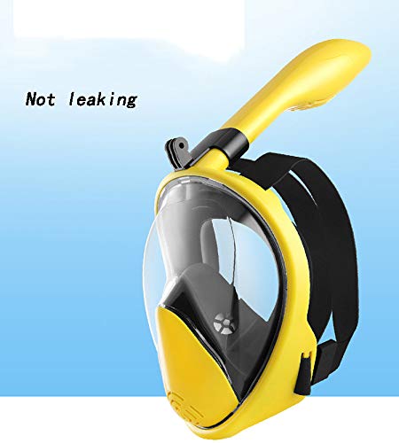 PXDM Mascarilla Facial de Snorkel, 180 ° Vista panorámica de Buceo Snorkel máscara Anti-Niebla con la acción de la cámara de Montaje para Adultos y Adolescentes,Amarillo