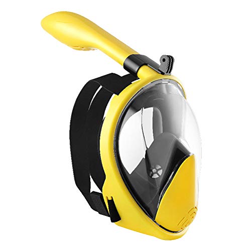 PXDM Mascarilla Facial de Snorkel, 180 ° Vista panorámica de Buceo Snorkel máscara Anti-Niebla con la acción de la cámara de Montaje para Adultos y Adolescentes,Amarillo