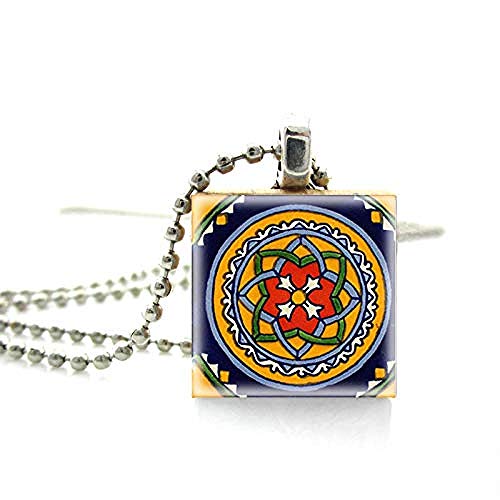 pyongjie Vintage Pintado a Mano Mexicano Talavera T patrón Estampado Pintura Scrabble T Collar Hecho a Mano Madera Colgante Collares