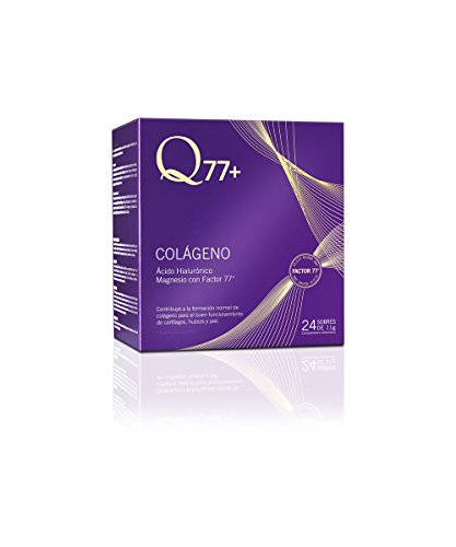 Q77+ COLÁGENO | Comprimidos de Colágeno con Magnesio, Ácido Hialurónico, Zinc, Factor 77 y Vitaminas A, C y K | Suplemento Nutricional Antienvejecimiento | Antiarrugas | 24 Sobres de 11 gr