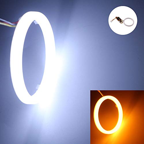 Qasim 1 par de LED Angel Eyes 80MM Ojos de Ángel Motocicleta Coche Halo Anillos 4014 102SMD Blanco + Ámbar Switchback para DRL Faro Luz Antiniebla Diurna DC12V