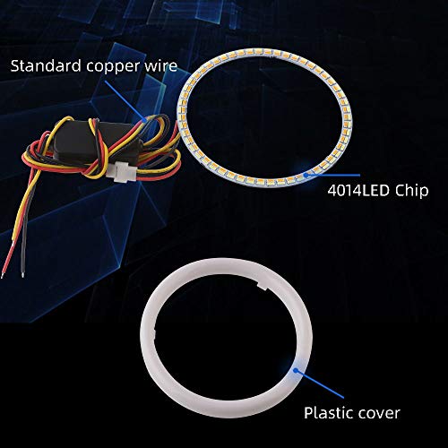 Qasim 1 par de LED Angel Eyes 80MM Ojos de Ángel Motocicleta Coche Halo Anillos 4014 102SMD Blanco + Ámbar Switchback para DRL Faro Luz Antiniebla Diurna DC12V