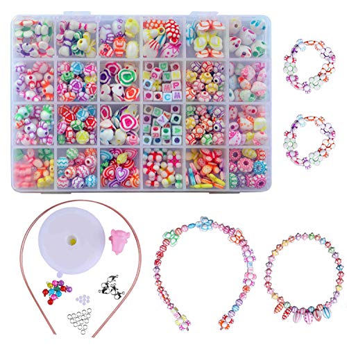 QH-Shop Abalorios perlas de resina de plástico de colores con 24 compartimentos de PVC (400 piezas) estilo étnico