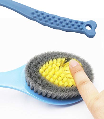 QiCheng&LYS - Cepillo de ducha de mano, con mango largo, suave y cómodo, para masaje o exfoliación de piel seca (Azul)