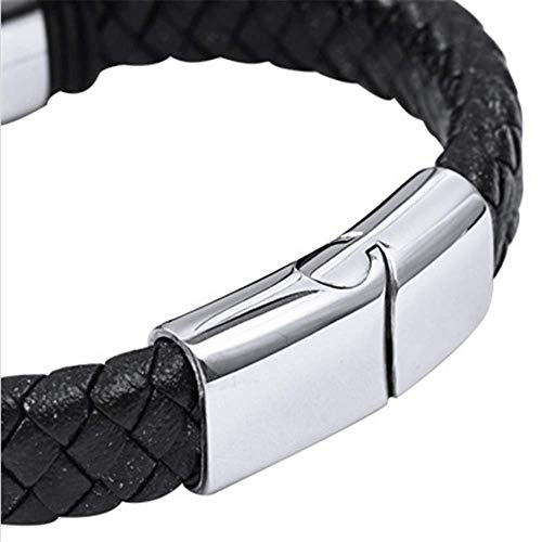 QINGMI Hermano Pulsera Hombre Cuerda de Cuero Tejido Moda Hombre Dominante Negro Social Personalidad Coreana Pulsera Mujer Ins Nicho Diseño 19.5Cm