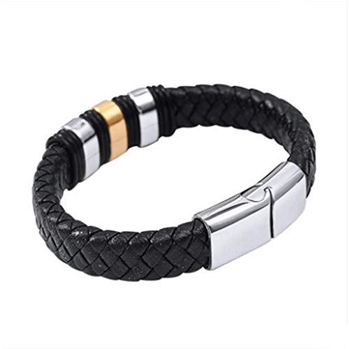 QINGMI Hermano Pulsera Hombre Cuerda de Cuero Tejido Moda Hombre Dominante Negro Social Personalidad Coreana Pulsera Mujer Ins Nicho Diseño 19.5Cm