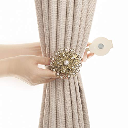 QIQIHOMEONLINE - Cortina magnética de cristal grande para alzapaños y cortinas de flores (1 unidad) (bronce L)