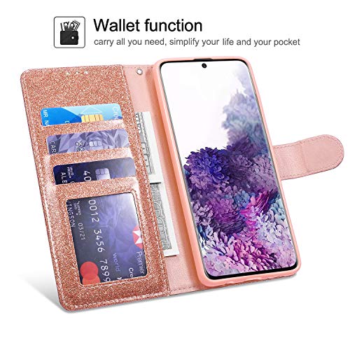 QLTYPRI - Funda con tapa para Samsung Galaxy S20, diseño de corazón, oro rosa, Samsung Galaxy S20 Ultra