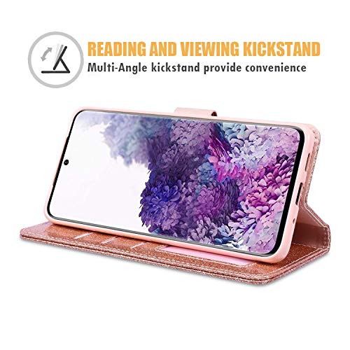 QLTYPRI - Funda con tapa para Samsung Galaxy S20, diseño de corazón, oro rosa, Samsung Galaxy S20 Ultra