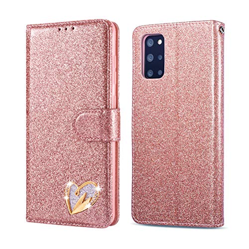 QLTYPRI - Funda con tapa para Samsung Galaxy S20, diseño de corazón, oro rosa, Samsung Galaxy S20 Ultra