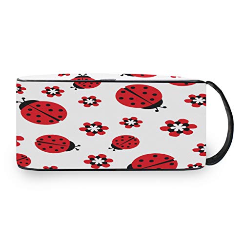 QMIN - Neceser portátil con diseño de Mariquita y Flores para Viaje, multifunción, Bolsa de Maquillaje, Bolsa de Almacenamiento para niños, niñas, Mujeres, Hombres