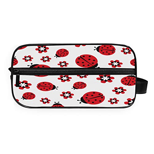 QMIN - Neceser portátil con diseño de Mariquita y Flores para Viaje, multifunción, Bolsa de Maquillaje, Bolsa de Almacenamiento para niños, niñas, Mujeres, Hombres