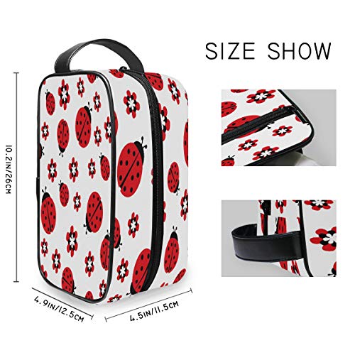 QMIN - Neceser portátil con diseño de Mariquita y Flores para Viaje, multifunción, Bolsa de Maquillaje, Bolsa de Almacenamiento para niños, niñas, Mujeres, Hombres