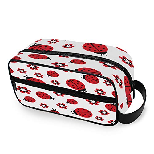 QMIN - Neceser portátil con diseño de Mariquita y Flores para Viaje, multifunción, Bolsa de Maquillaje, Bolsa de Almacenamiento para niños, niñas, Mujeres, Hombres