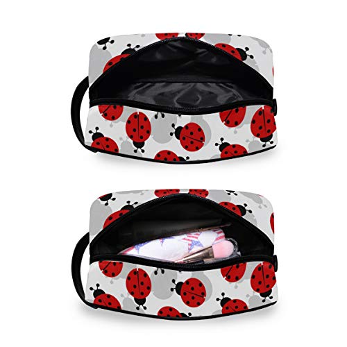QMIN - Neceser portátil con Estampado de Mariquita, Bolsa de Viaje, multifunción, Bolsa de Maquillaje, Bolsa de Almacenamiento para niños, niñas, Mujeres, Hombres