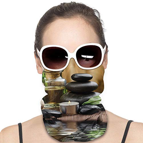 Q&SZ Sweatshirt Outdoor Headband SPA Decor Asian Zen Massage Stone Triplets with Herbal Oil and Scent Candles Es Sand Brown Green Scarf Neck Gaiter Face Bandana Scarf Head Scarf