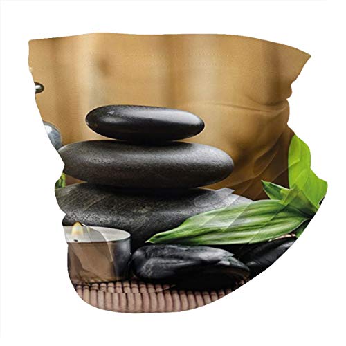 Q&SZ Sweatshirt Outdoor Headband SPA Decor Asian Zen Massage Stone Triplets with Herbal Oil and Scent Candles Es Sand Brown Green Scarf Neck Gaiter Face Bandana Scarf Head Scarf