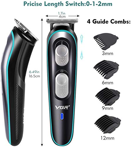 QueenDer Cortapelos Hombre, Cortapelos Electrico Profesional Barbero Máquina Cortar de Pelo Recargable Multifuncional Recortadora con 4 Peines de Guía(3/6/9/12mm) y Cable de Carga USB por la Familia